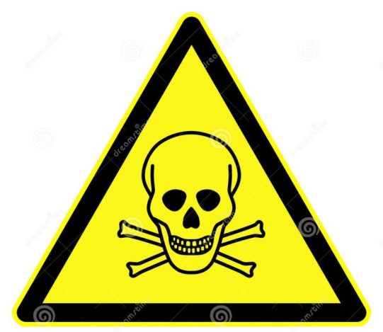 Yellow triangle with skull and crossbones to indicate toxic substance
